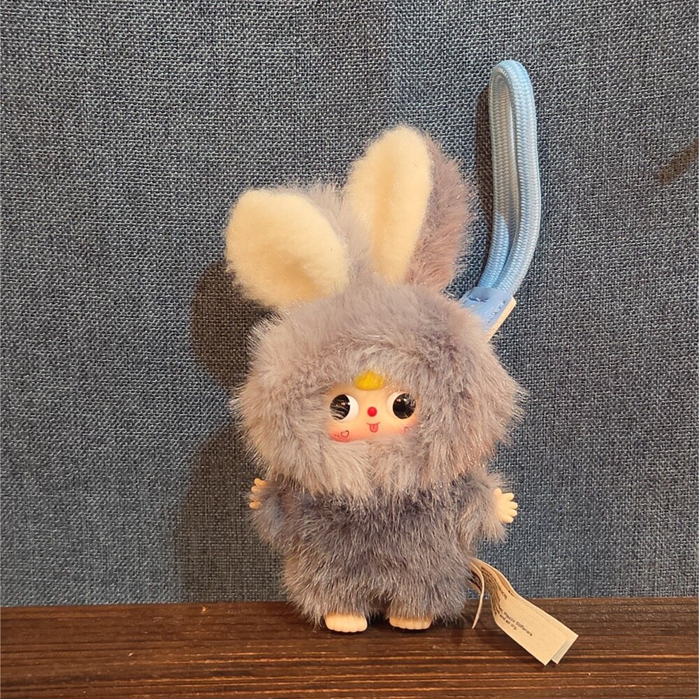 Baby Three Super Mini Bunny Letter S Gray Plush Bag Charm Pendant - Picture 11 of 16